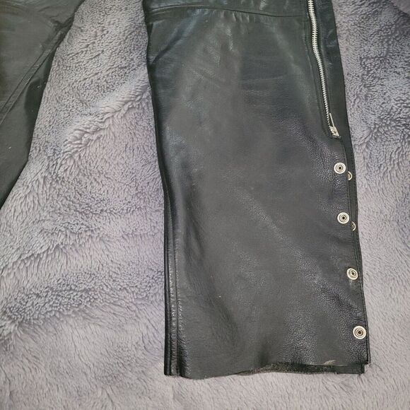 PRO FORCE Leather Chaps Black BIKER Belted Riding Pants Motorcycle Size XXXL 3X - Picture 11 of 14